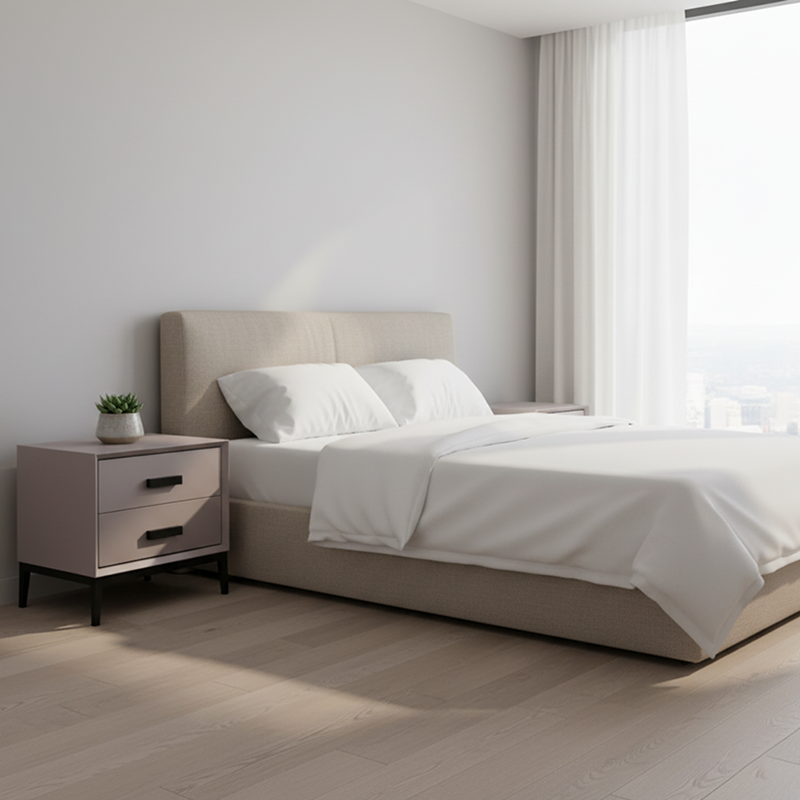 Eco-Friendly Nightstand - Scandinavian Aesthetic Iron-Leg Bedside Table 2-Drawer For Bedroom Lumendat
