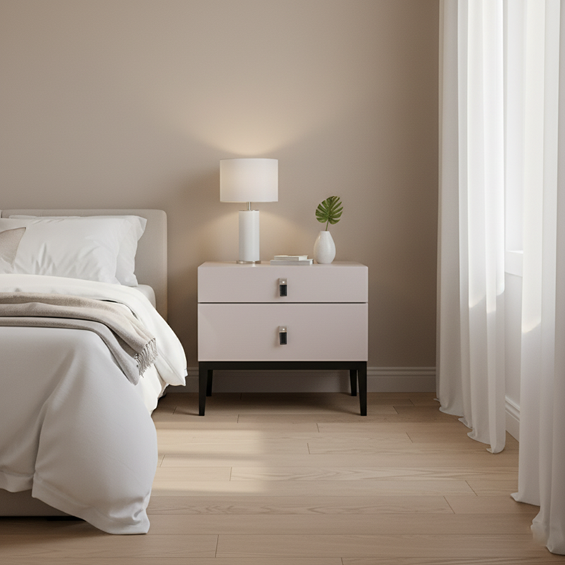 Compact Scandinavian Nightstand - Durable Eco-Friendly Material Bedside Table 2-Drawer For Bedroom Lumendat