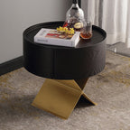 Industrial Smoked Wood Nightstand - Solid Wood Board & Smooth Circular 1-Drawer Bedside Table For Bedroom Lumendat