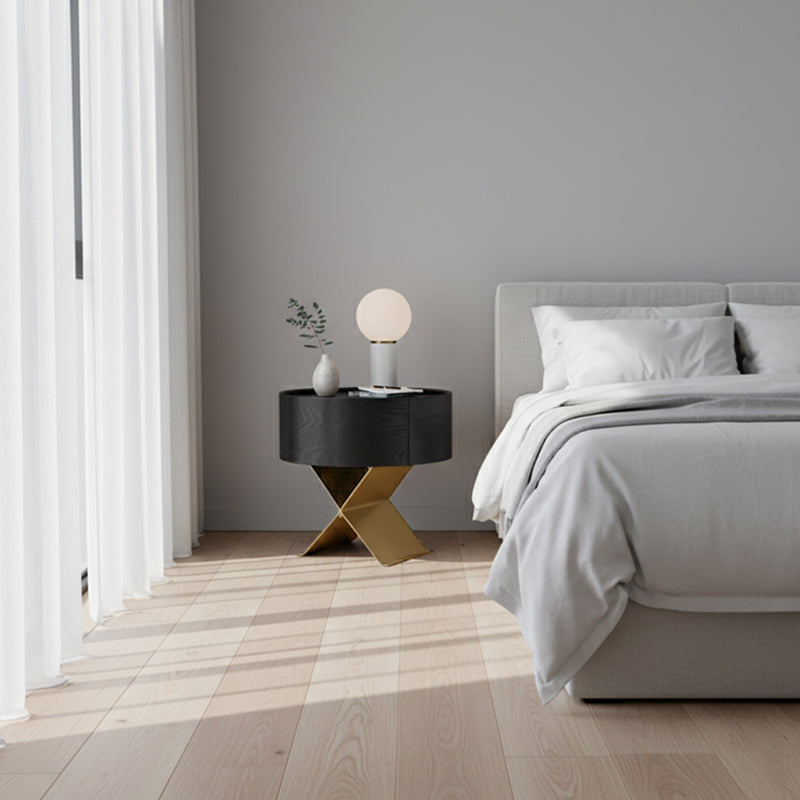 Industrial Smoked Wood Nightstand - Solid Wood Board & Smooth Circular 1-Drawer Bedside Table For Bedroom Lumendat