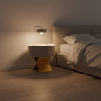 Industrial Smoked Wood Nightstand - Solid Wood Board & Smooth Circular 1-Drawer Bedside Table For Bedroom Lumendat