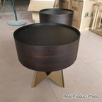 Industrial Smoked Wood Nightstand - Solid Wood Board & Smooth Circular 1-Drawer Bedside Table For Bedroom Lumendat