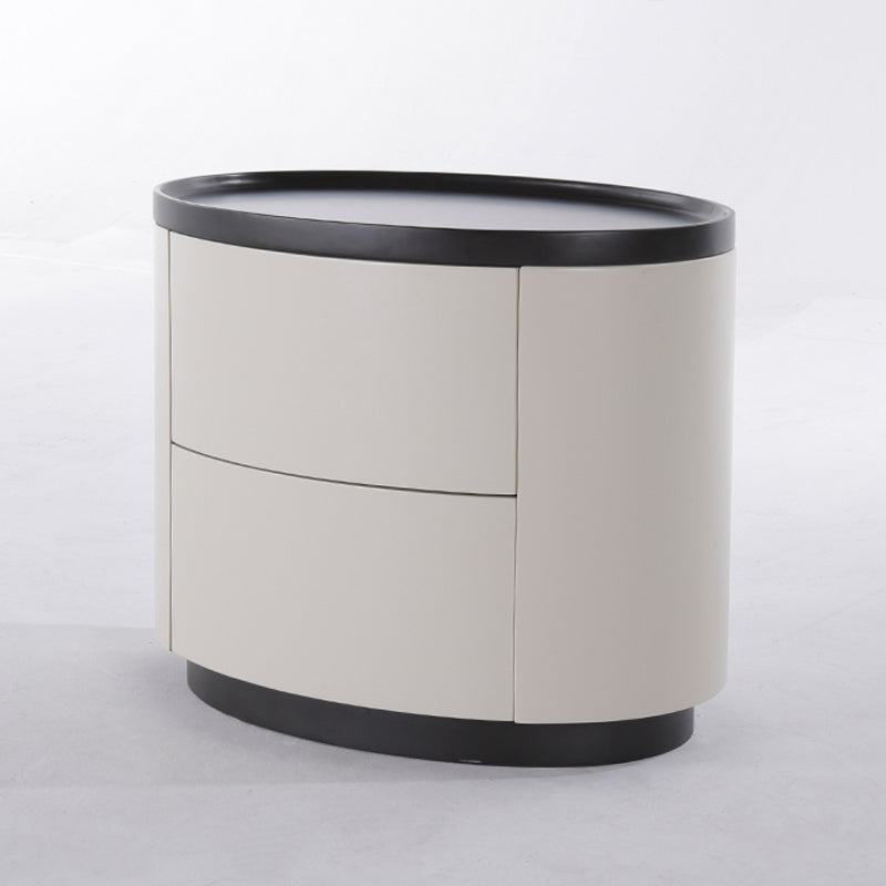 Durable Dual-Material Nightstand - Minimalist Rounded Shape & Organized Storage Bedside Table 2-Drawer For Bedroom Lumendat