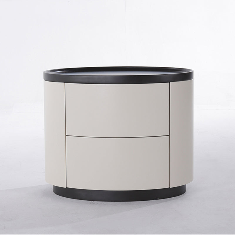 Durable Dual-Material Nightstand - Minimalist Rounded Shape & Organized Storage Bedside Table 2-Drawer For Bedroom Lumendat