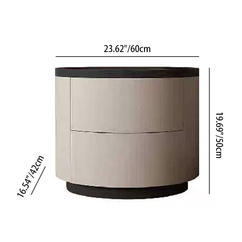 Durable Dual-Material Nightstand - Minimalist Rounded Shape & Organized Storage Bedside Table 2-Drawer For Bedroom Lumendat