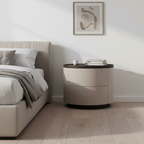 Durable Dual-Material Nightstand - Minimalist Rounded Shape & Organized Storage Bedside Table 2-Drawer For Bedroom Lumendat