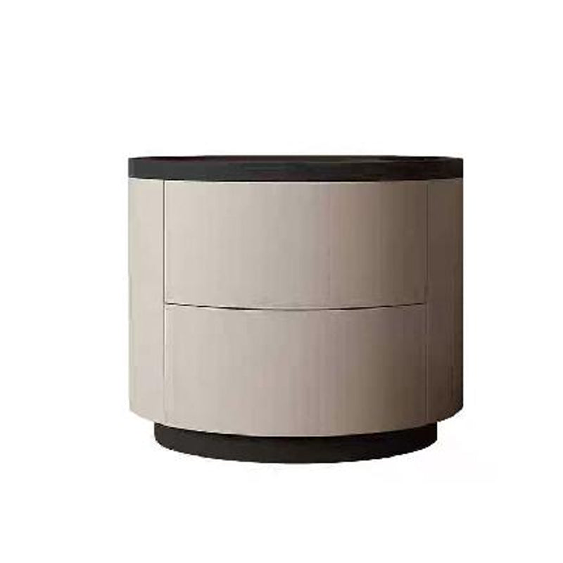 Durable Dual-Material Nightstand - Minimalist Rounded Shape & Organized Storage Bedside Table 2-Drawer For Bedroom Lumendat