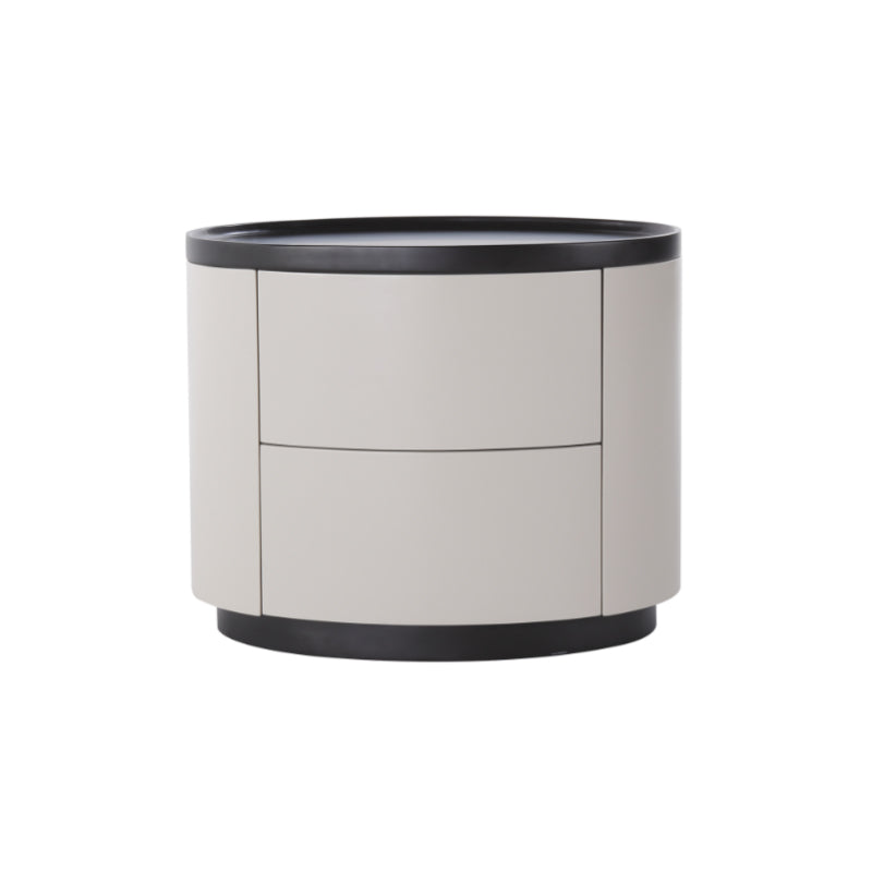 Durable Dual-Material Nightstand - Minimalist Rounded Shape & Organized Storage Bedside Table 2-Drawer For Bedroom Lumendat