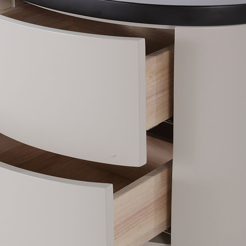 Durable Dual-Material Nightstand - Minimalist Rounded Shape & Organized Storage Bedside Table 2-Drawer For Bedroom Lumendat