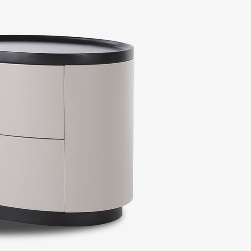 Durable Dual-Material Nightstand - Minimalist Rounded Shape & Organized Storage Bedside Table 2-Drawer For Bedroom Lumendat