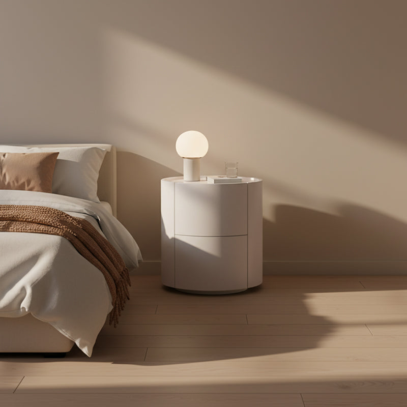 Nordic Rounded Cabinet Nightstand - Sturdy Build & Minimalist Soft Texture Bedside Table 2-Drawer For Bedroom Lumendat
