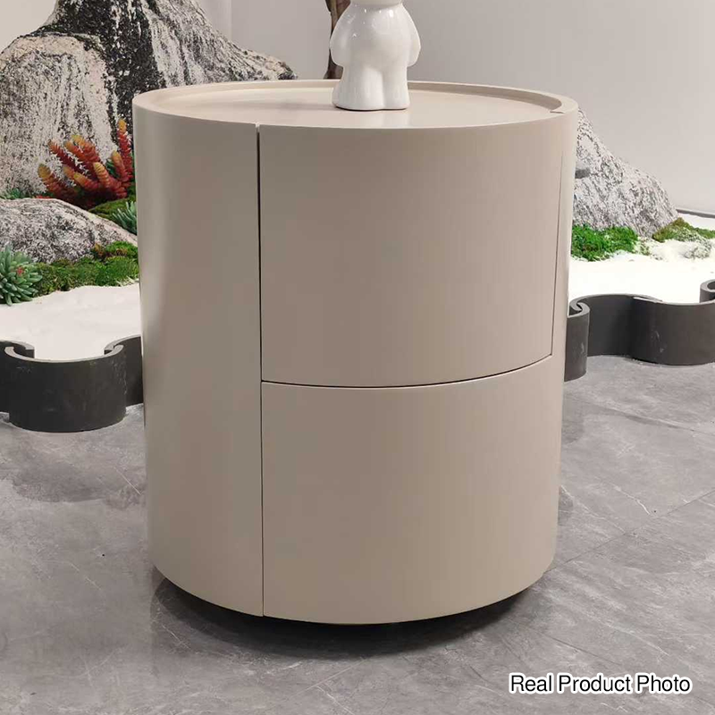 Nordic Rounded Cabinet Nightstand - Sturdy Build & Minimalist Soft Texture Bedside Table 2-Drawer For Bedroom Lumendat