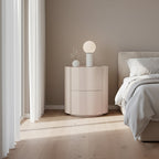 Nordic Rounded Cabinet Nightstand - Sturdy Build & Minimalist Soft Texture Bedside Table 2-Drawer For Bedroom Lumendat
