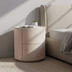 Nordic Rounded Cabinet Nightstand - Sturdy Build & Minimalist Soft Texture Bedside Table 2-Drawer For Bedroom Lumendat