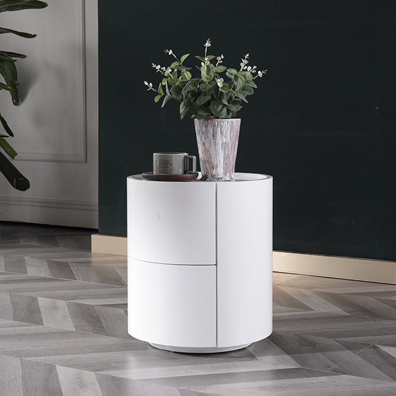 Nordic Rounded Cabinet Nightstand - Sturdy Build & Minimalist Soft Texture Bedside Table 2-Drawer For Bedroom Lumendat