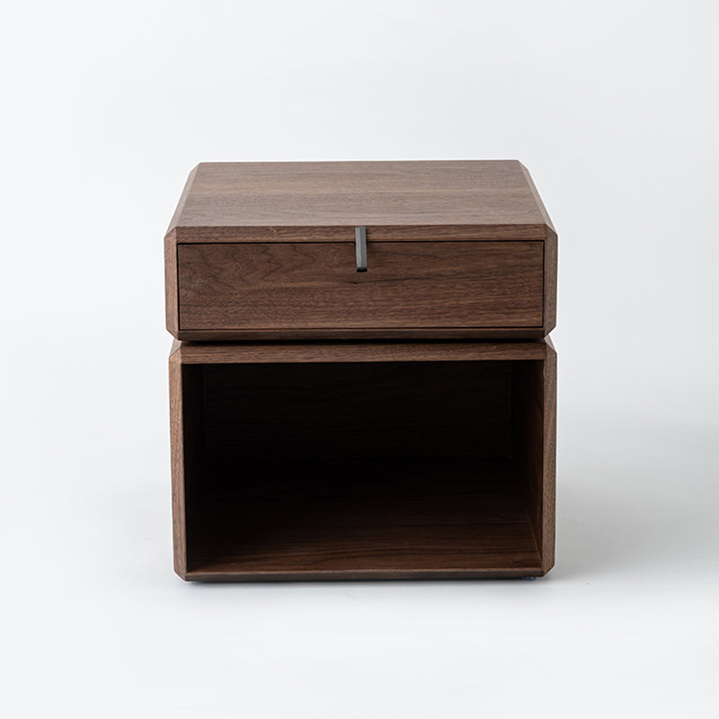 Retro Rotatable Wood Nightstand - Rotatable Top & Classified Storage Layout Bedside Table 1-Drawer For Bedroom Lumendat