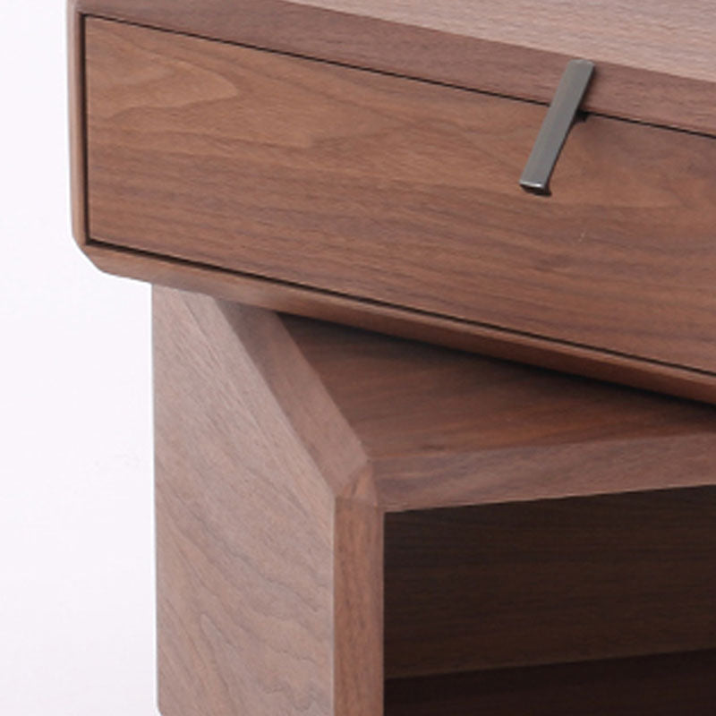 Retro Rotatable Wood Nightstand - Rotatable Top & Classified Storage Layout Bedside Table 1-Drawer For Bedroom Lumendat