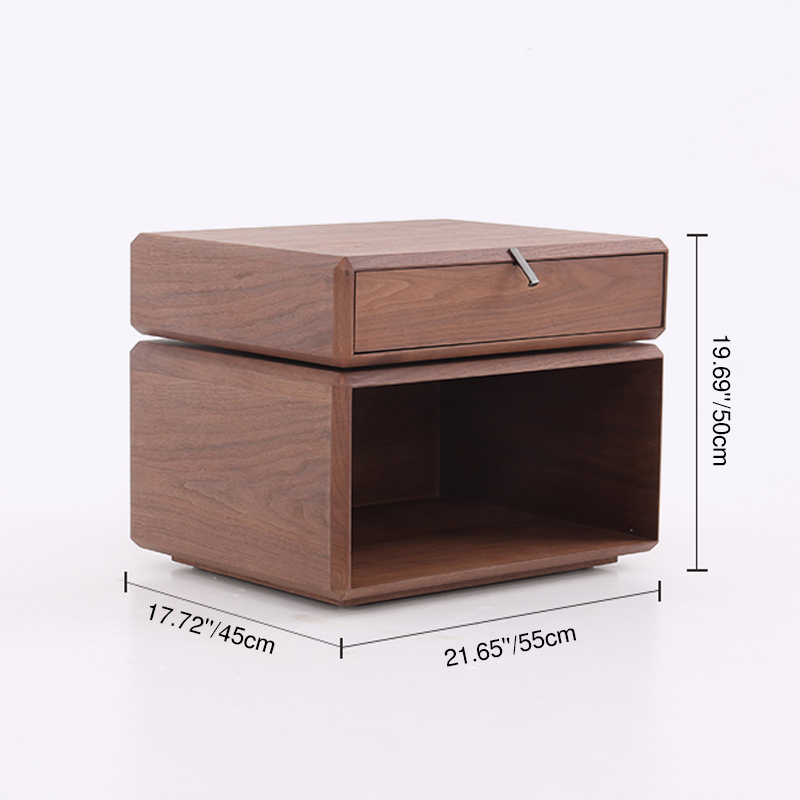 Retro Rotatable Wood Nightstand - Rotatable Top & Classified Storage Layout Bedside Table 1-Drawer For Bedroom Lumendat