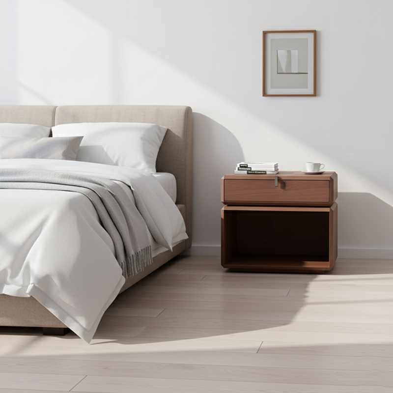 Retro Rotatable Wood Nightstand - Rotatable Top & Classified Storage Layout Bedside Table 1-Drawer For Bedroom Lumendat