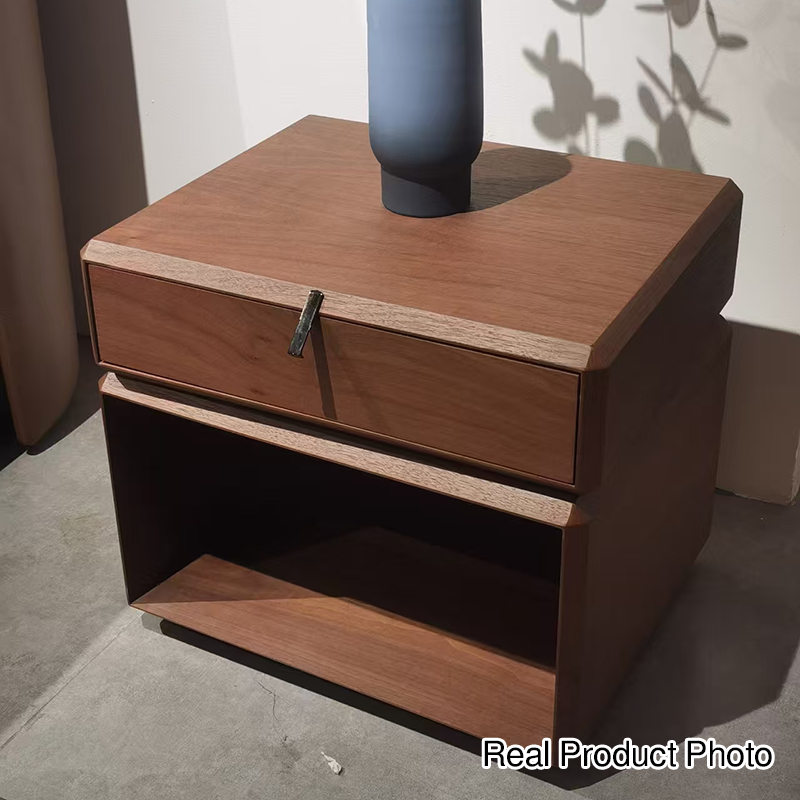 Retro Rotatable Wood Nightstand - Rotatable Top & Classified Storage Layout Bedside Table 1-Drawer For Bedroom Lumendat