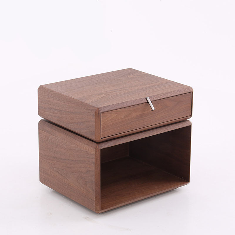 Retro Rotatable Wood Nightstand - Rotatable Top & Classified Storage Layout Bedside Table 1-Drawer For Bedroom Lumendat