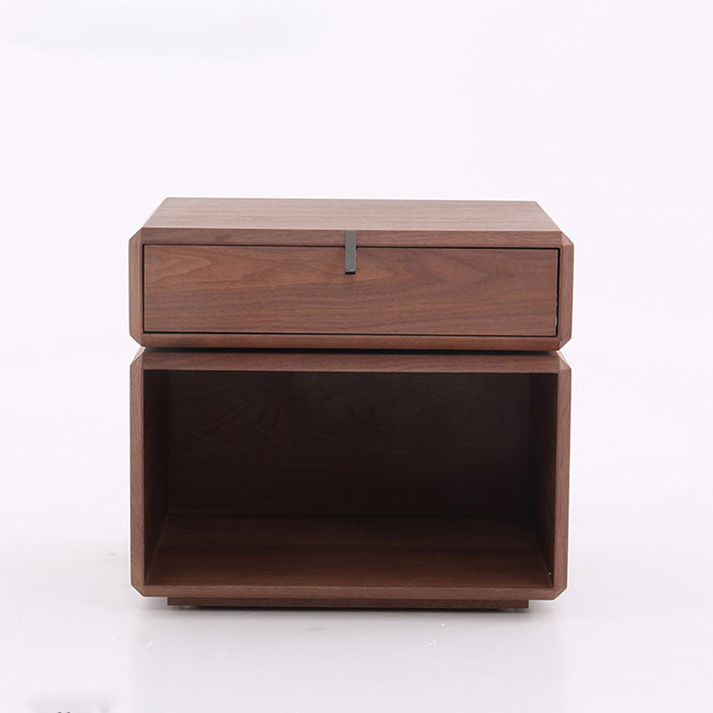 Retro Rotatable Wood Nightstand - Rotatable Top & Classified Storage Layout Bedside Table 1-Drawer For Bedroom Lumendat