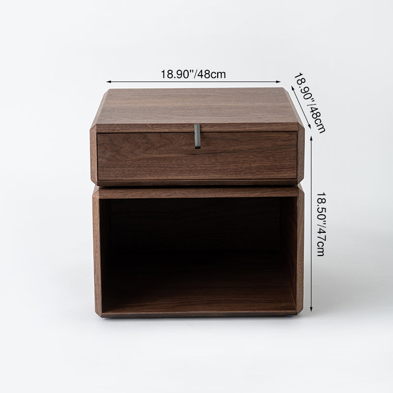 Retro Rotatable Wood Nightstand - Rotatable Top & Classified Storage Layout Bedside Table 1-Drawer For Bedroom Lumendat