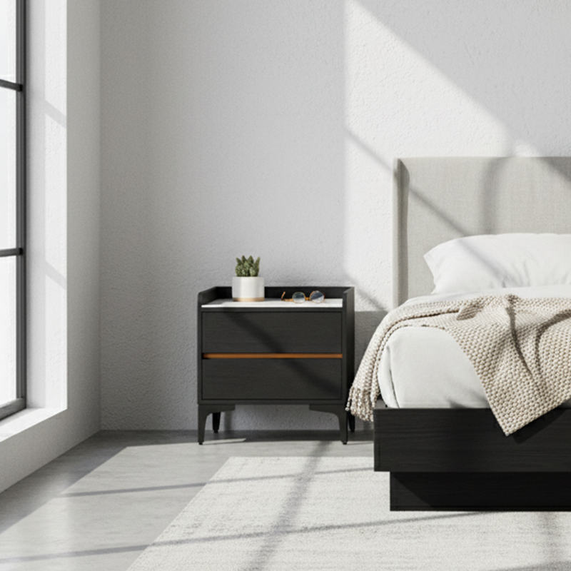 Easy-Clean Scandinavian Bedside Table - Eco-Friendly Wood Veneer & Smooth 2-Drawer Nightstand For Bedroom Lumendat