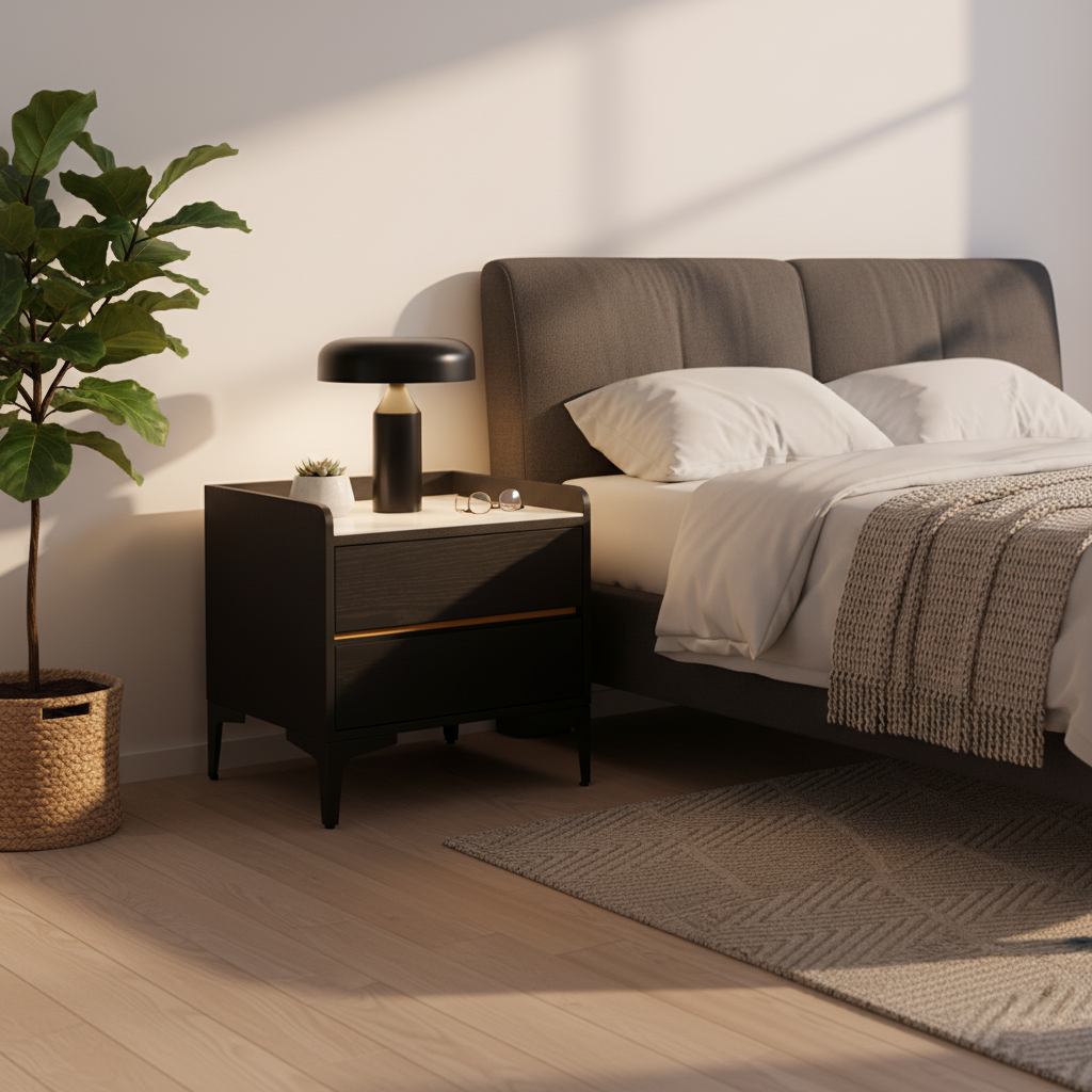 Easy-Clean Scandinavian Bedside Table - Eco-Friendly Wood Veneer & Smooth 2-Drawer Nightstand For Bedroom Lumendat