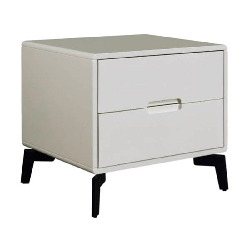 Modern Minimalist Carbon Steel Frame Nightstand - Lacquered Veneered Plywood 2-Drawers Bedside Table For Bedroom Lumendat