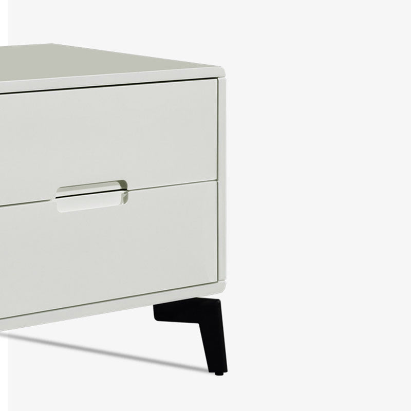 Modern Minimalist Carbon Steel Frame Nightstand - Lacquered Veneered Plywood 2-Drawers Bedside Table For Bedroom Lumendat