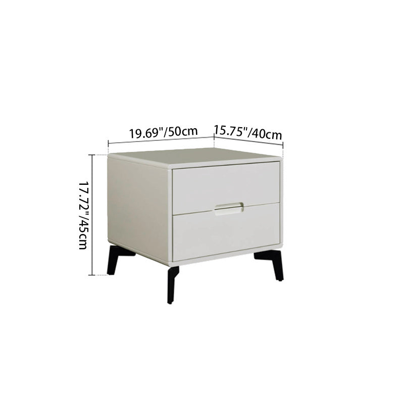 Modern Minimalist Carbon Steel Frame Nightstand - Lacquered Veneered Plywood 2-Drawers Bedside Table For Bedroom Lumendat