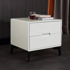 Modern Minimalist Carbon Steel Frame Nightstand - Lacquered Veneered Plywood 2-Drawers Bedside Table For Bedroom Lumendat