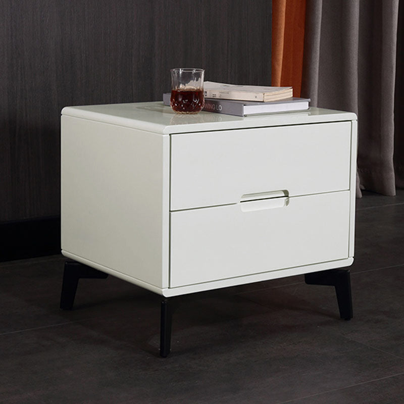 Modern Minimalist Carbon Steel Frame Nightstand - Lacquered Veneered Plywood 2-Drawers Bedside Table For Bedroom Lumendat