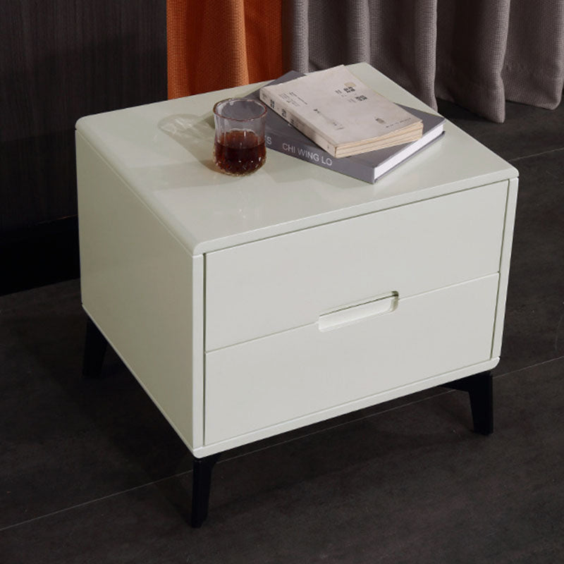 Modern Minimalist Carbon Steel Frame Nightstand - Lacquered Veneered Plywood 2-Drawers Bedside Table For Bedroom Lumendat