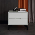 Modern Minimalist Carbon Steel Frame Nightstand - Lacquered Veneered Plywood 2-Drawers Bedside Table For Bedroom Lumendat