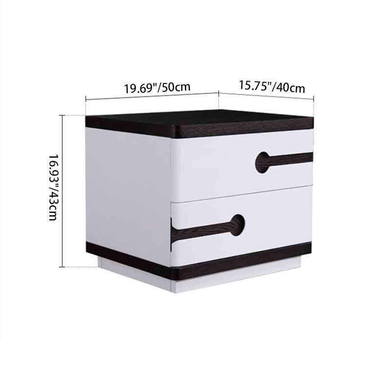 Contemporary Scandinavian Veneered Plywood Bedside Table - Two Drawer Walnut White Contrast Nightstand For Bedroom Lumendat