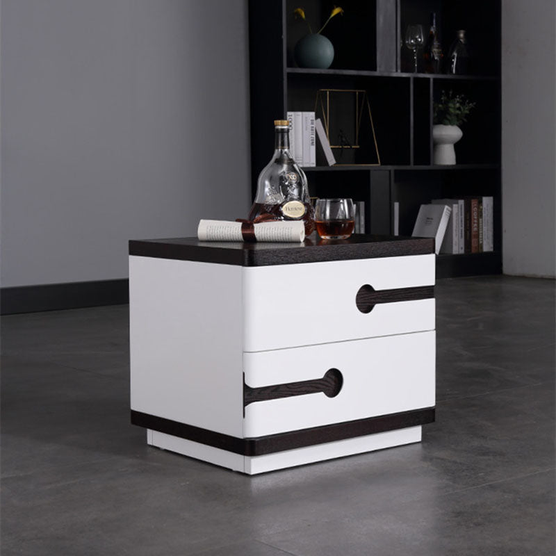 Contemporary Scandinavian Veneered Plywood Bedside Table - Two Drawer Walnut White Contrast Nightstand For Bedroom Lumendat