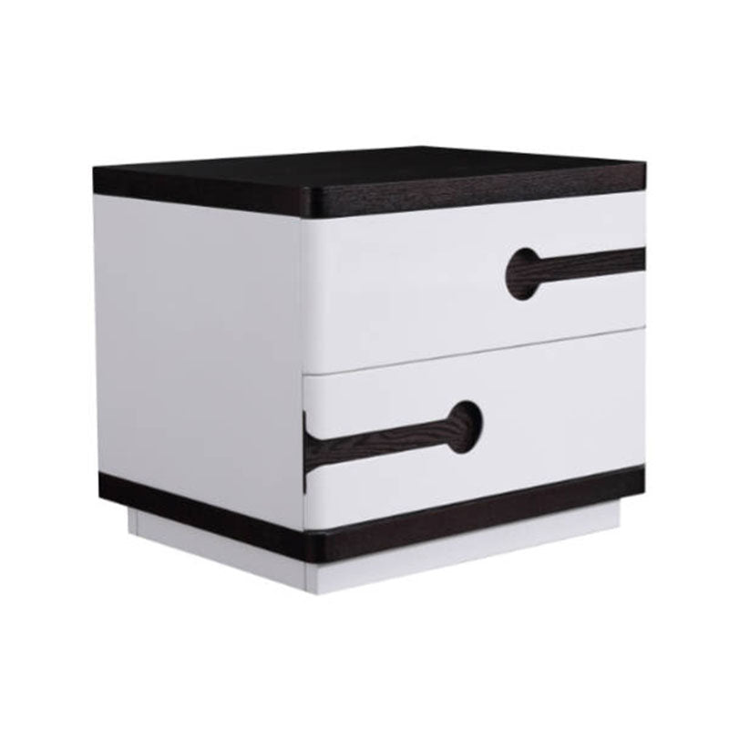 Contemporary Scandinavian Veneered Plywood Bedside Table - Two Drawer Walnut White Contrast Nightstand For Bedroom Lumendat