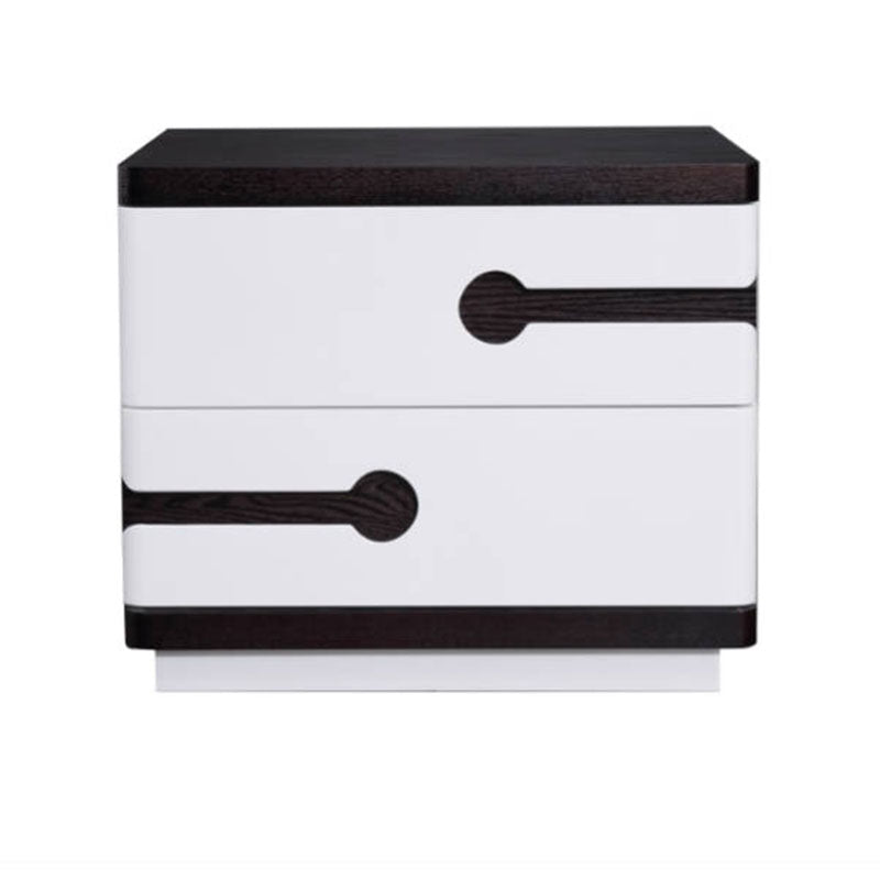 Contemporary Scandinavian Veneered Plywood Bedside Table - Two Drawer Walnut White Contrast Nightstand For Bedroom Lumendat