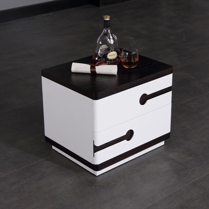 Contemporary Scandinavian Veneered Plywood Bedside Table - Two Drawer Walnut White Contrast Nightstand For Bedroom Lumendat