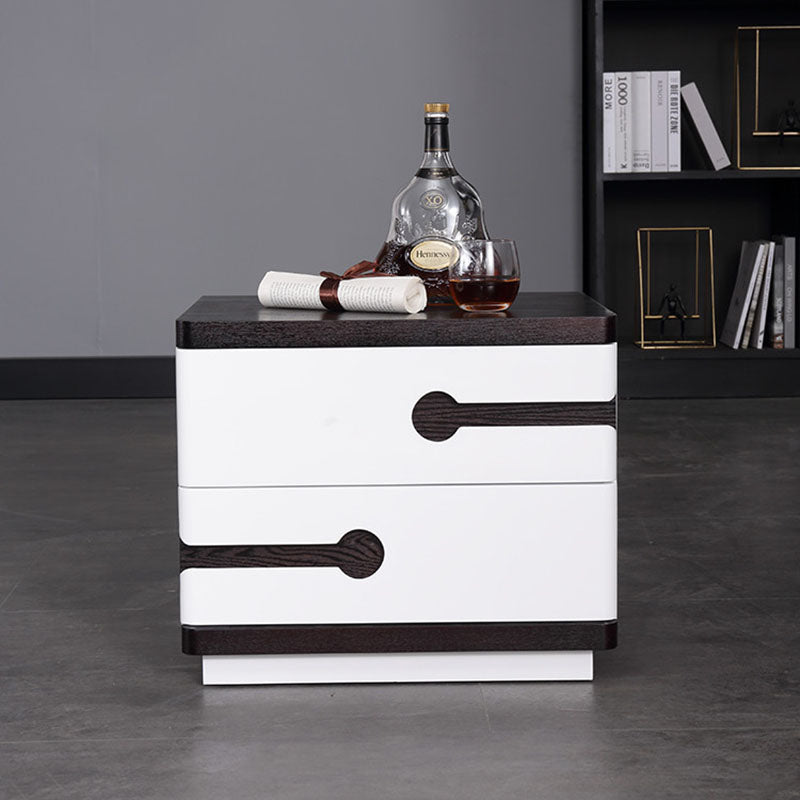 Contemporary Scandinavian Veneered Plywood Bedside Table - Two Drawer Walnut White Contrast Nightstand For Bedroom Lumendat