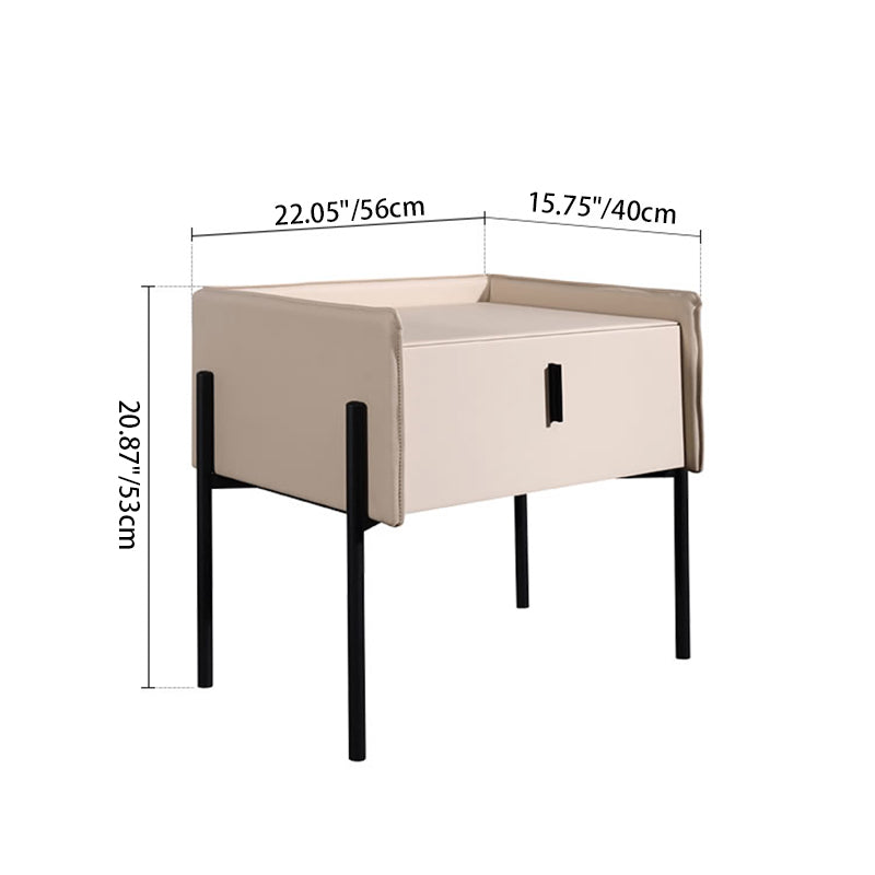 Modern Minimalist Veneered Plywood Nightstand - Matte Black Frame 1-Drawer Bedside Table For Bedroom Lumendat