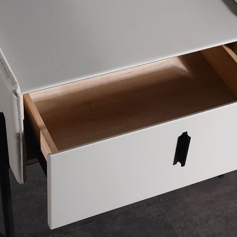 Modern Minimalist Veneered Plywood Nightstand - Matte Black Frame 1-Drawer Bedside Table For Bedroom Lumendat