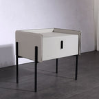 Modern Minimalist Veneered Plywood Nightstand - Matte Black Frame 1-Drawer Bedside Table For Bedroom Lumendat