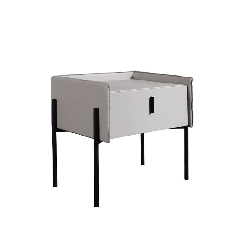 Modern Minimalist Veneered Plywood Nightstand - Matte Black Frame 1-Drawer Bedside Table For Bedroom Lumendat