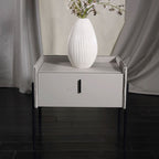 Modern Minimalist Veneered Plywood Nightstand - Matte Black Frame 1-Drawer Bedside Table For Bedroom Lumendat