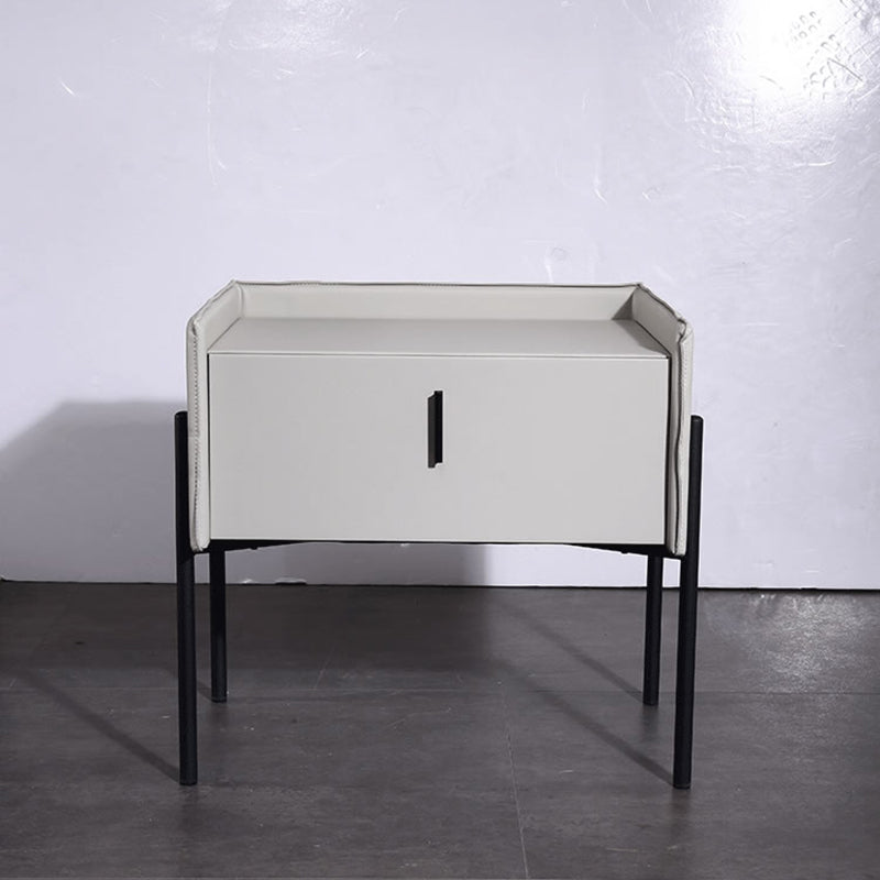 Modern Minimalist Veneered Plywood Nightstand - Matte Black Frame 1-Drawer Bedside Table For Bedroom Lumendat