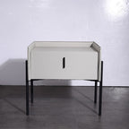 Modern Minimalist Veneered Plywood Nightstand - Matte Black Frame 1-Drawer Bedside Table For Bedroom Lumendat