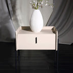 Modern Minimalist Veneered Plywood Nightstand - Matte Black Frame 1-Drawer Bedside Table For Bedroom Lumendat